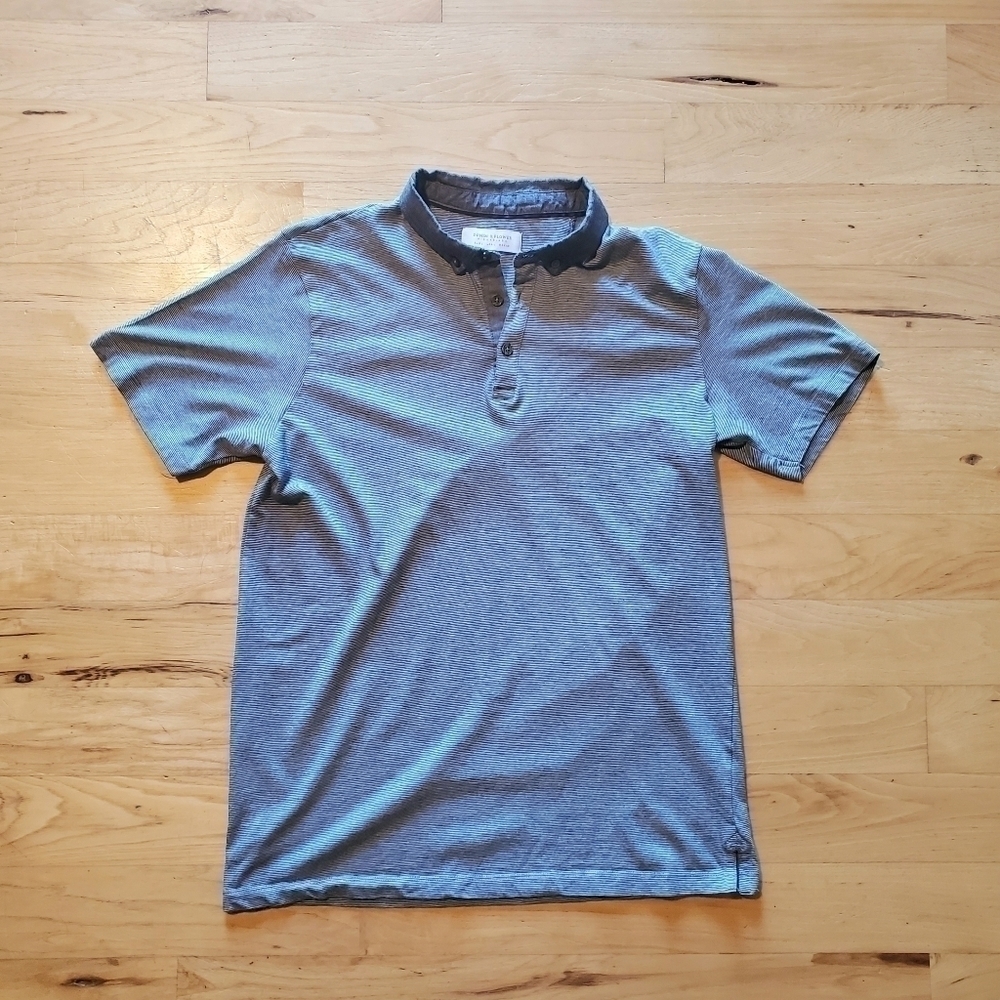 DENIM & Flower Ricky Singh White Blue Denim Polo Shirt Top Men's Large